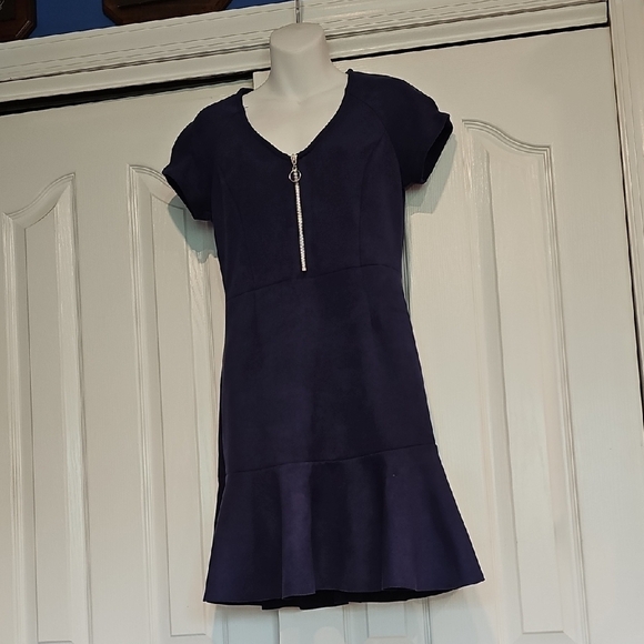 Aqua Faux Suede Navy Midi Dress Sz S NWOT MSRP $98 - Picture 2 of 6